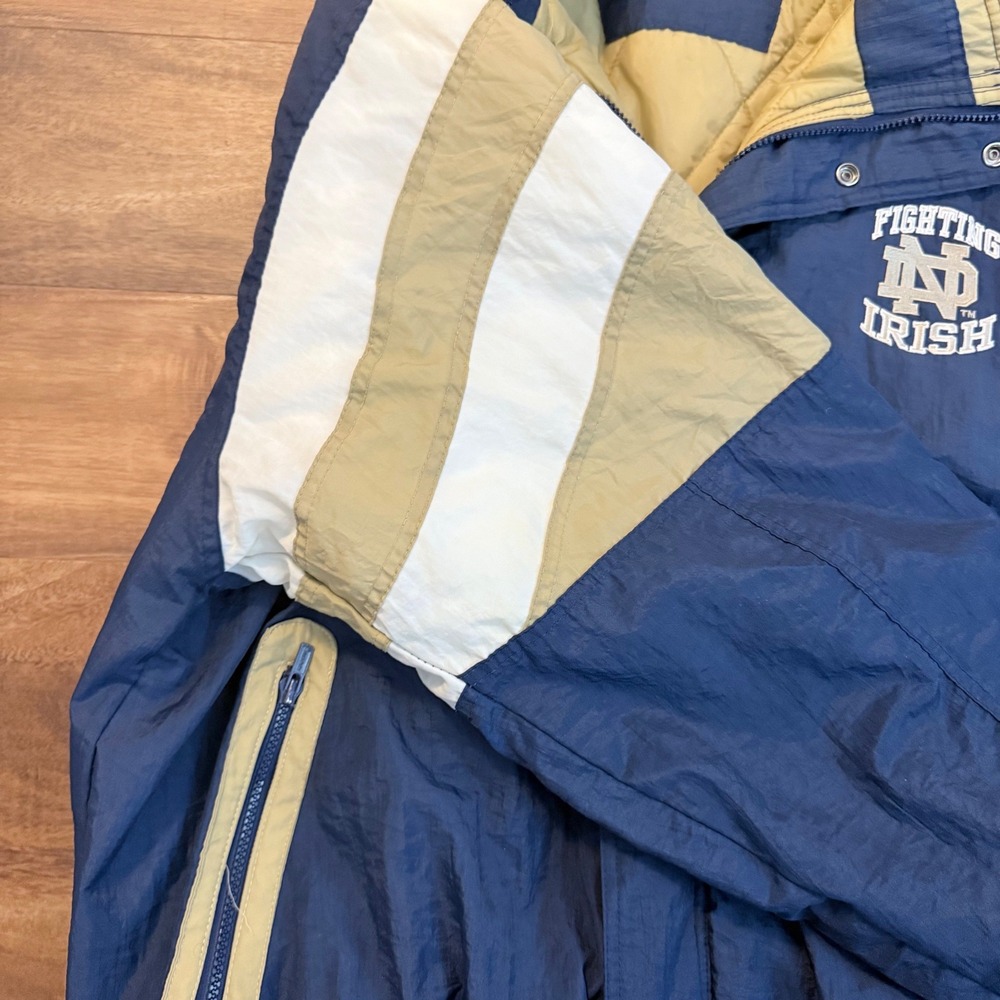 VTG 90s Starter Notre Dame Fighting Irish Puffer Jacket Navy Gold XL - Picture 4 of 10